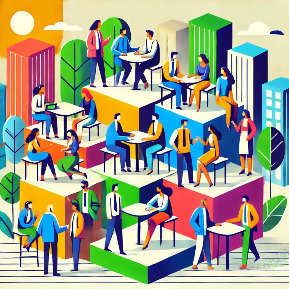 Personas conectando en una red de colaboración